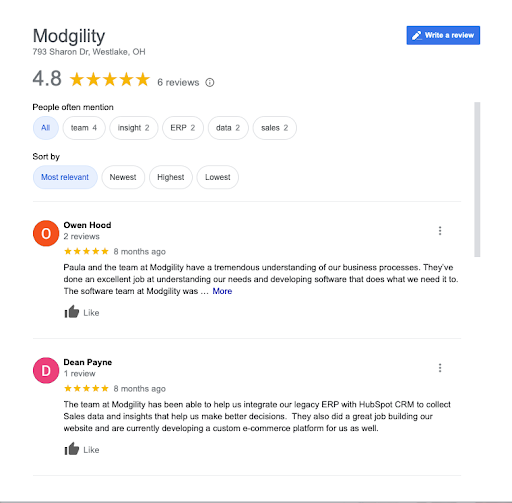 Modgility Google Review 